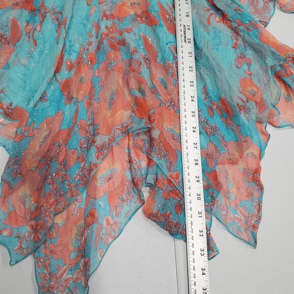 Y2K Fairy Grunge Marciano Top Women Large Turquoise Pink Sheer Flowy Metallic - Picture 6 of 9
